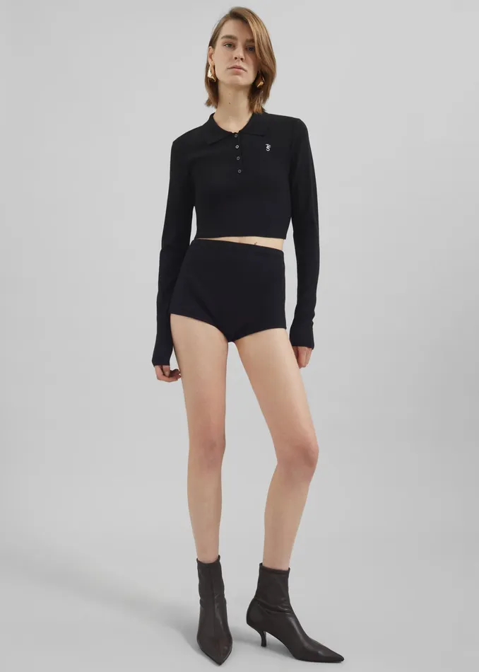 The Frankie Shop Knitwear Giselle Cropped Knit Polo 8211 Black 8211 Women
