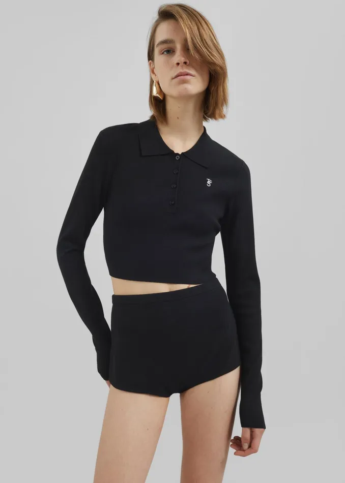 The Frankie Shop Knitwear Giselle Cropped Knit Polo 8211 Black 8211 Women