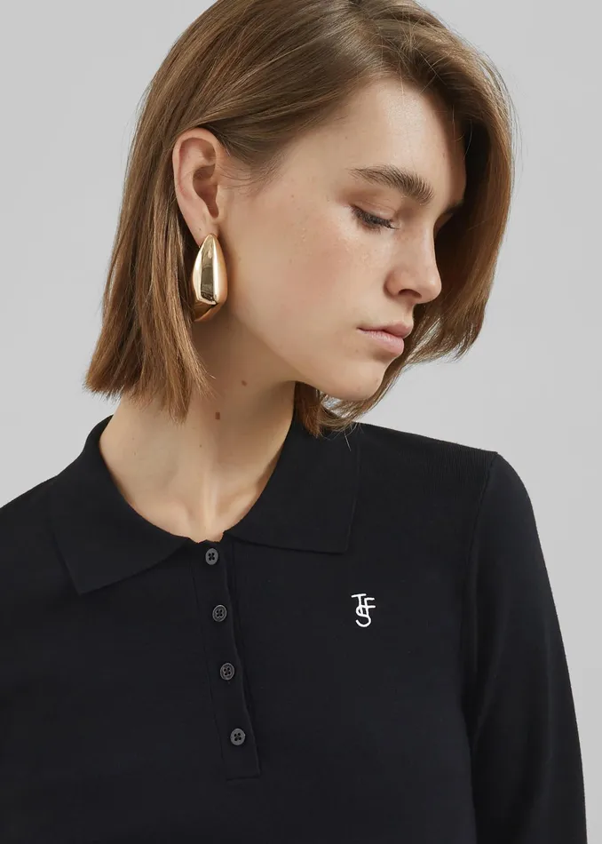 The Frankie Shop Knitwear Giselle Cropped Knit Polo 8211 Black 8211 Women