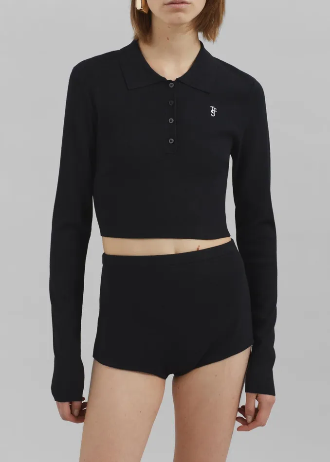 The Frankie Shop Knitwear Giselle Cropped Knit Polo 8211 Black 8211 Women