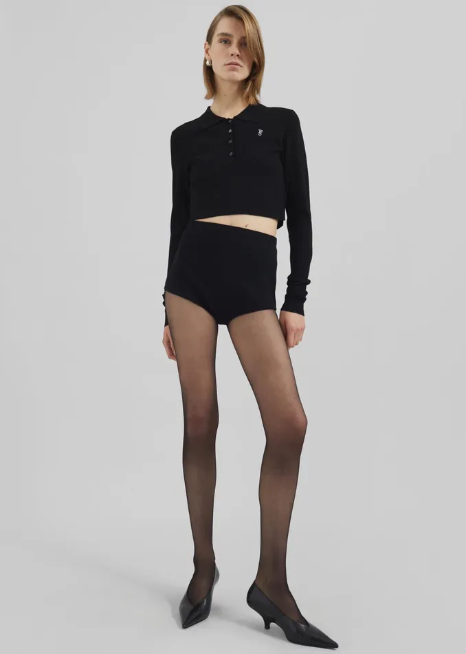 The Frankie Shop Knitwear Giselle Cropped Knit Polo 8211 Black 8211 Women