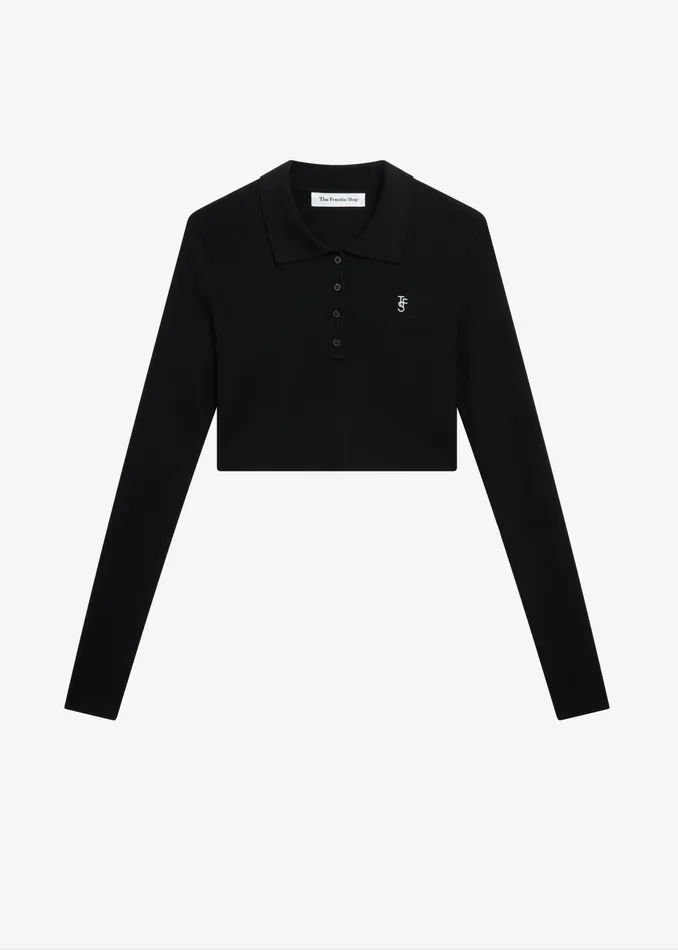 The Frankie Shop Knitwear Giselle Cropped Knit Polo 8211 Black 8211 Women