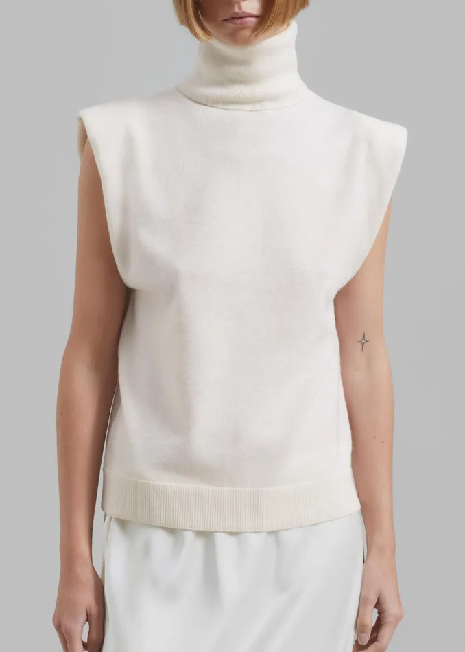 The Frankie Shop Knitwear Nadia Thin Padded Sleeveless Turtleneck 8211 Ivory 8211 Women
