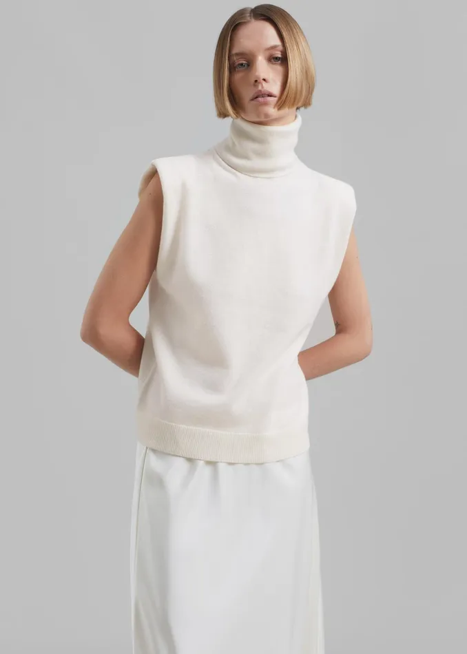 The Frankie Shop Knitwear Nadia Thin Padded Sleeveless Turtleneck 8211 Ivory 8211 Women