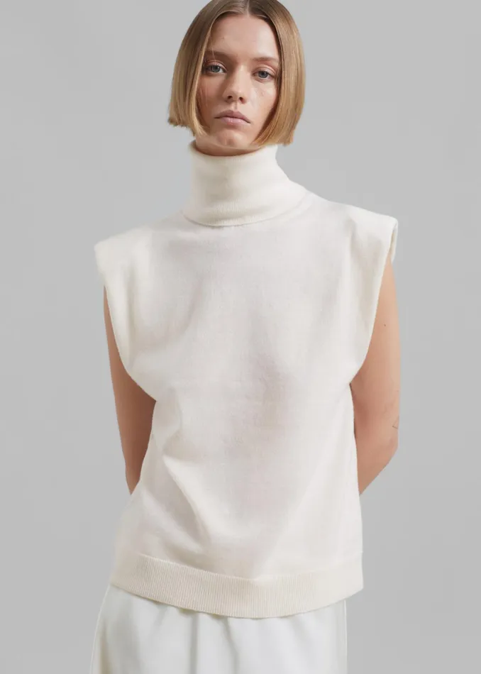 The Frankie Shop Knitwear Nadia Thin Padded Sleeveless Turtleneck 8211 Ivory 8211 Women