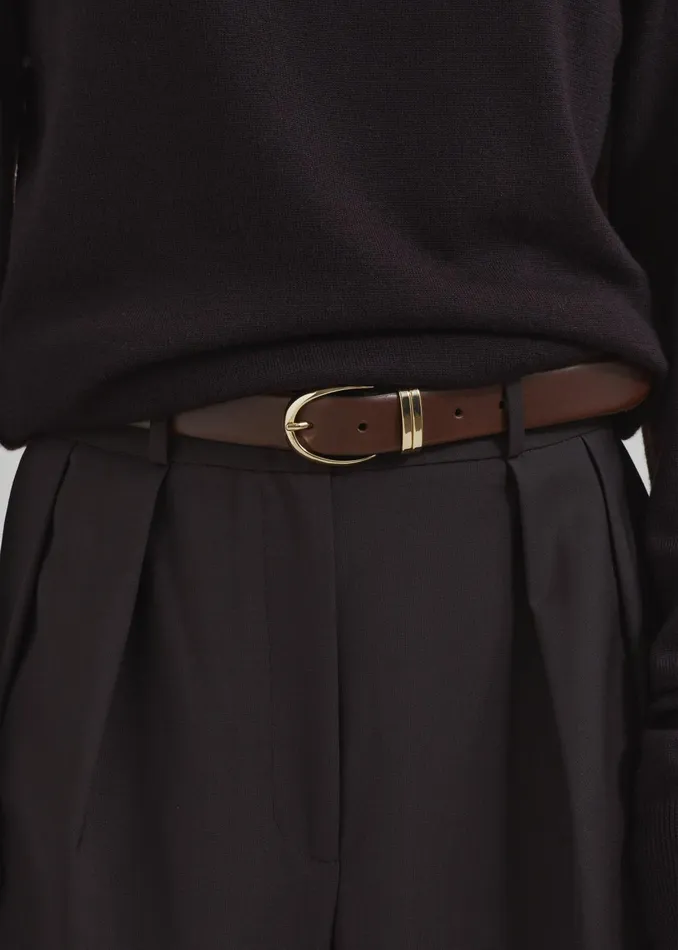 The Frankie Shop Ora Leather Belt 8211 BrownGold 8211 Women