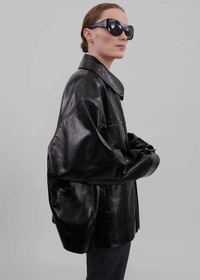 The Frankie Shop Outerwear Arbor Crackled Faux Leather Jacket 8211 Black 8211 Women The Frankie Shop Outerwear Arbor Crackled Faux Leather Jacket 8211 Black 8211 Women