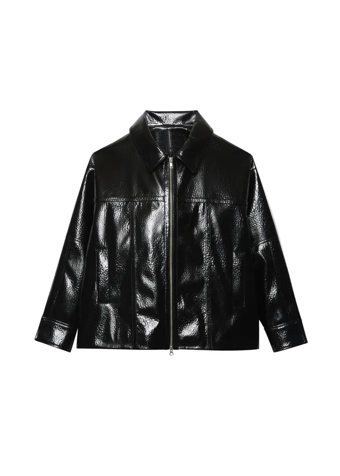 The Frankie Shop Outerwear Arbor Crackled Faux Leather Jacket 8211 Black 8211 Women