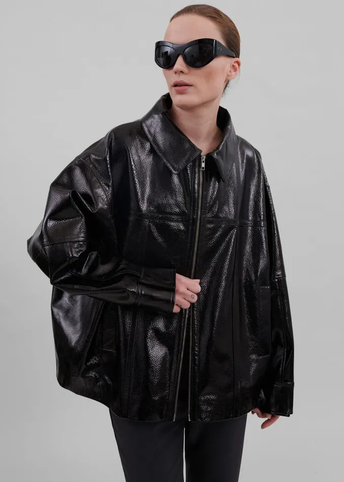 The Frankie Shop Outerwear Arbor Crackled Faux Leather Jacket 8211 Black 8211 Women