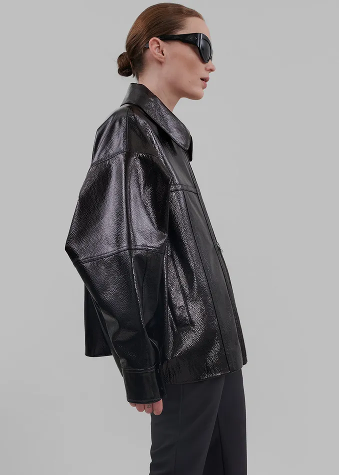 The Frankie Shop Outerwear Arbor Crackled Faux Leather Jacket 8211 Black 8211 Women