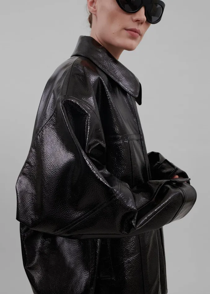 The Frankie Shop Outerwear Arbor Crackled Faux Leather Jacket 8211 Black 8211 Women