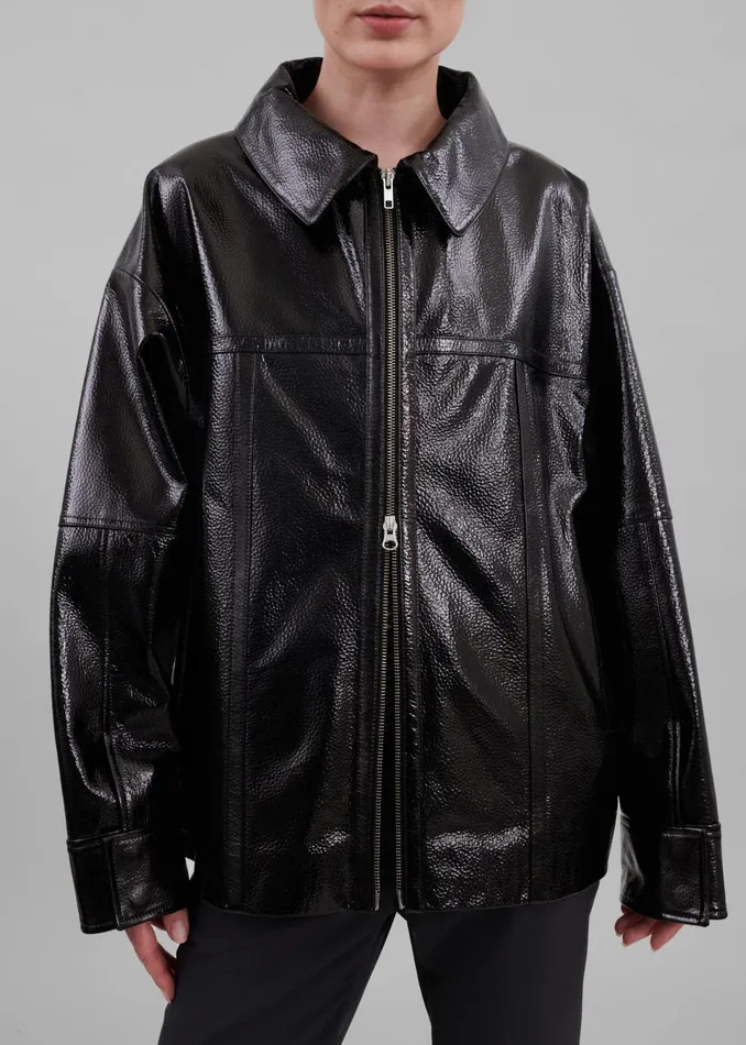 The Frankie Shop Outerwear Arbor Crackled Faux Leather Jacket 8211 Black 8211 Women
