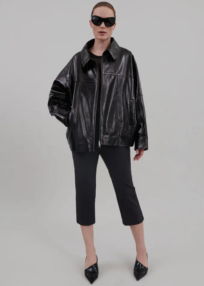 The Frankie Shop Outerwear Arbor Crackled Faux Leather Jacket 8211 Black 8211 Women
