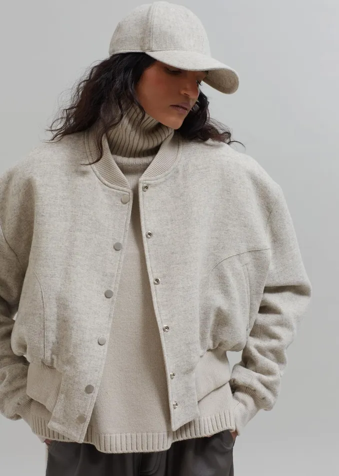 The Frankie Shop Outerwear Debbie Wool Bomber 8211 Taupe Melange 8211 Women