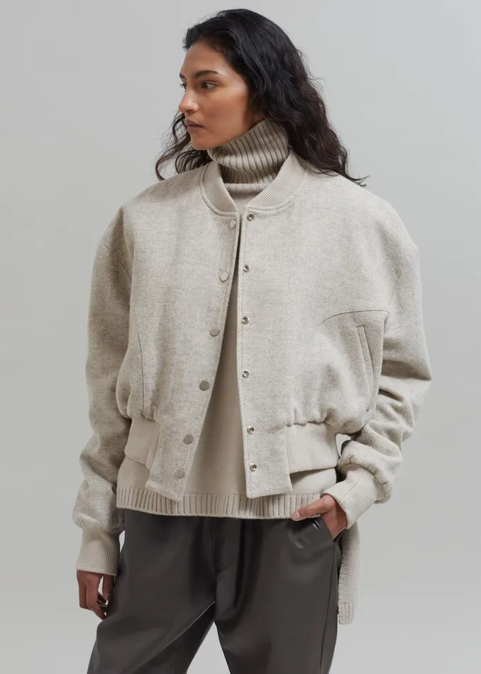 The Frankie Shop Outerwear Debbie Wool Bomber 8211 Taupe Melange 8211 Women