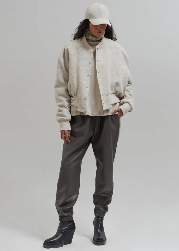 The Frankie Shop Outerwear Debbie Wool Bomber 8211 Taupe Melange 8211 Women