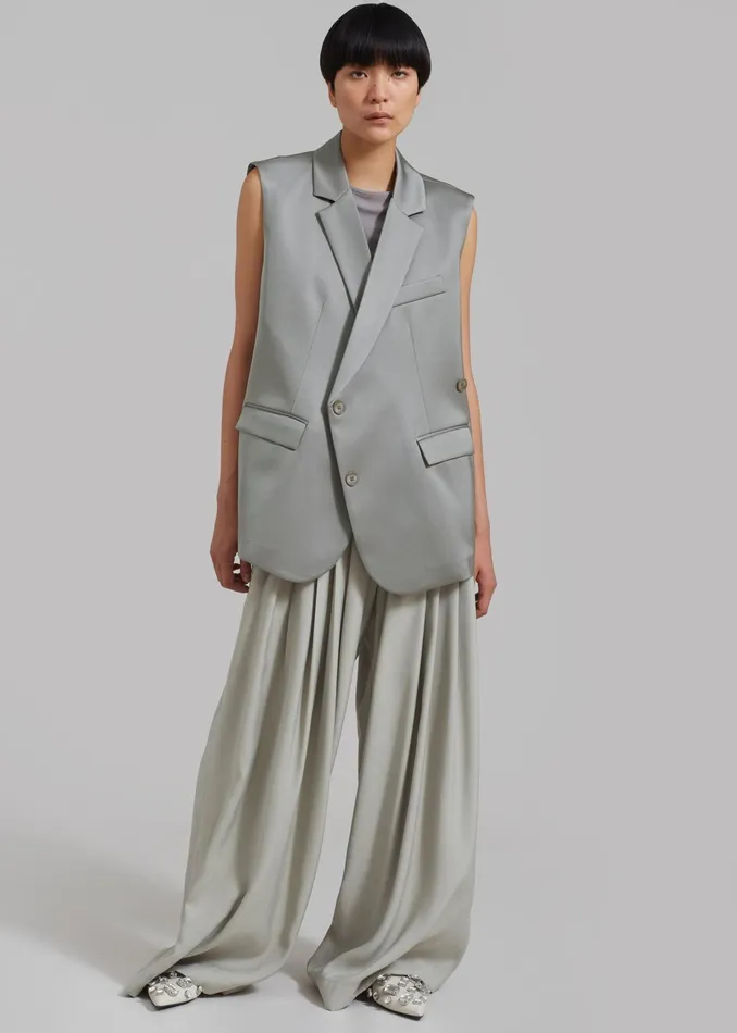 The Frankie Shop Outerwear Everly Satin Vest 8211 Eucalyptus 8211 Women