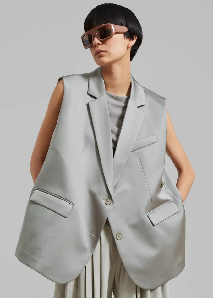 The Frankie Shop Outerwear Everly Satin Vest 8211 Eucalyptus 8211 Women