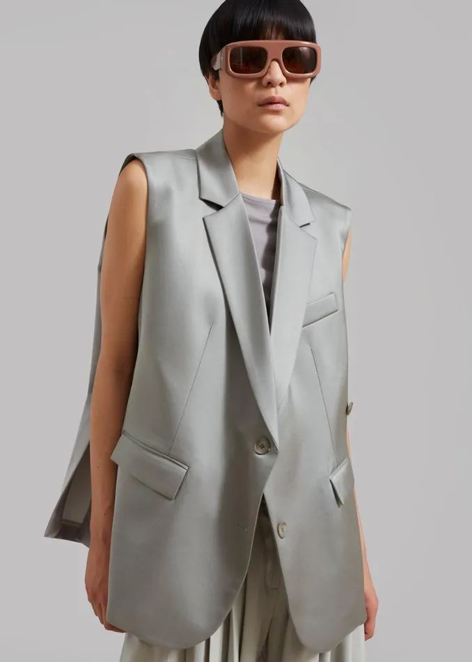 The Frankie Shop Outerwear Everly Satin Vest 8211 Eucalyptus 8211 Women