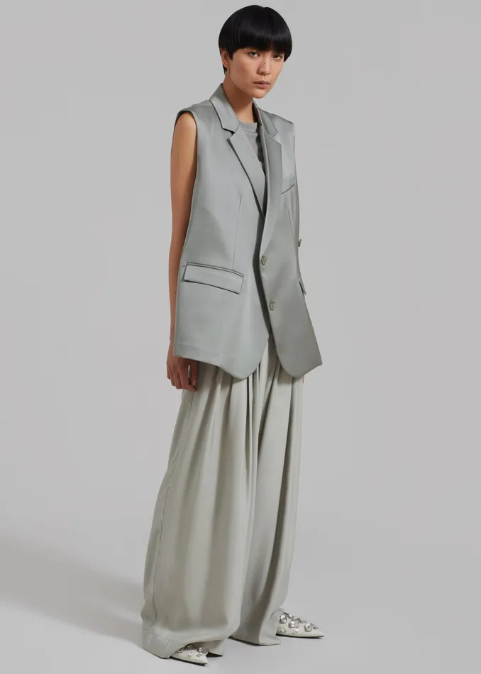 The Frankie Shop Outerwear Everly Satin Vest 8211 Eucalyptus 8211 Women