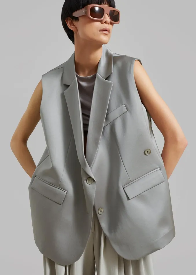 The Frankie Shop Outerwear Everly Satin Vest 8211 Eucalyptus 8211 Women