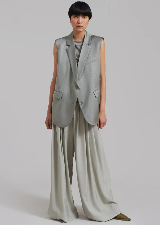 The Frankie Shop Outerwear Everly Satin Vest 8211 Eucalyptus 8211 Women
