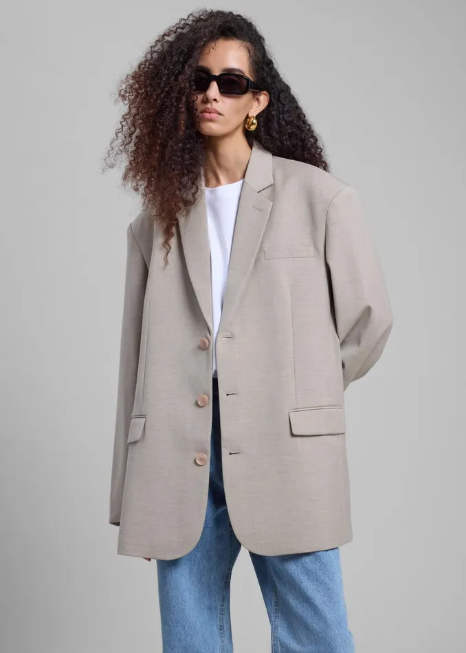 The Frankie Shop Outerwear Gelso Oversized Blazer 8211 Light Taupe Melange 8211 Women