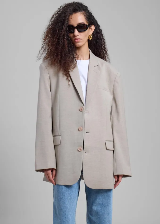 The Frankie Shop Outerwear Gelso Oversized Blazer 8211 Light Taupe Melange 8211 Women