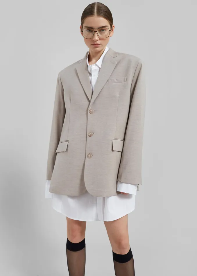 The Frankie Shop Outerwear Gelso Oversized Blazer 8211 Light Taupe Melange 8211 Women