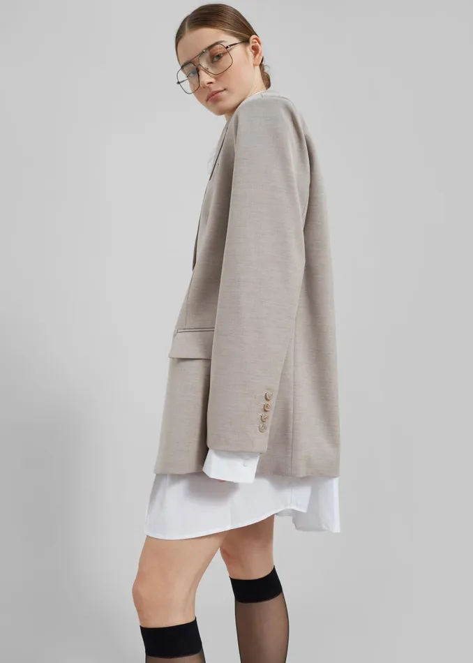 The Frankie Shop Outerwear Gelso Oversized Blazer 8211 Light Taupe Melange 8211 Women