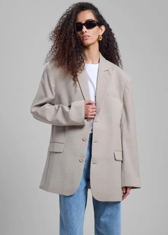 The Frankie Shop Outerwear Gelso Oversized Blazer 8211 Light Taupe Melange 8211 Women