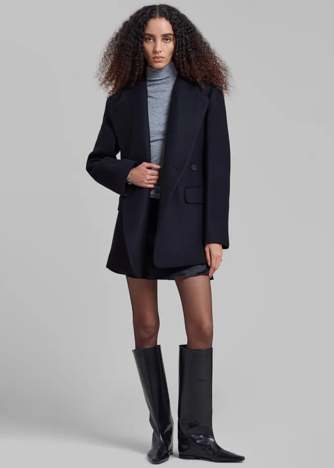The Frankie Shop Outerwear Low Classic Slim Fit Wool Coat 8211 Black 8211 Women