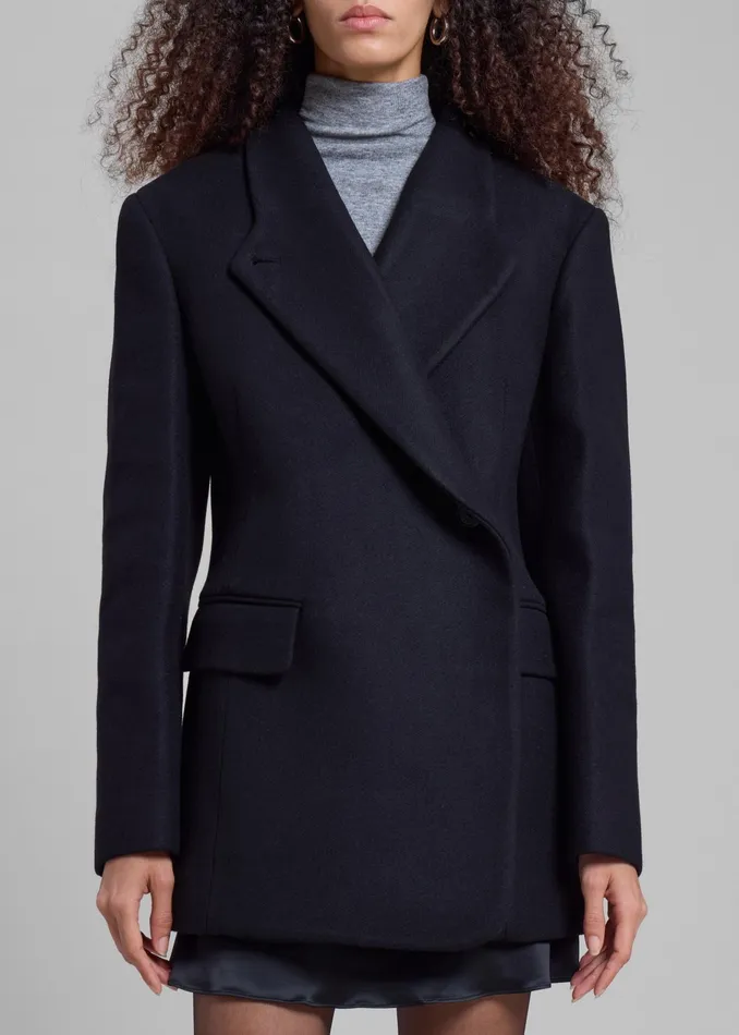 The Frankie Shop Outerwear Low Classic Slim Fit Wool Coat 8211 Black 8211 Women