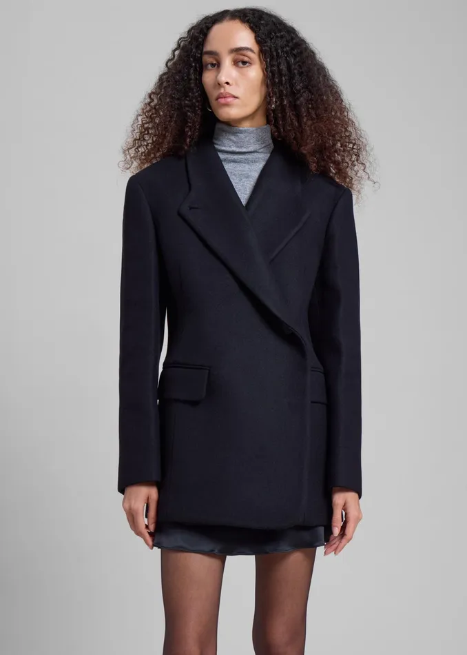The Frankie Shop Outerwear Low Classic Slim Fit Wool Coat 8211 Black 8211 Women