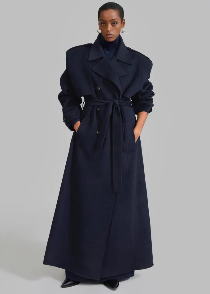 The Frankie Shop Outerwear Nikola Padded Trench Coat 8211 Navy 8211 Women