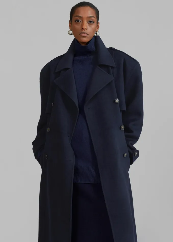 The Frankie Shop Outerwear Nikola Padded Trench Coat 8211 Navy 8211 Women