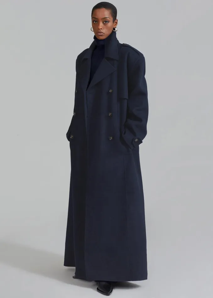 The Frankie Shop Outerwear Nikola Padded Trench Coat 8211 Navy 8211 Women