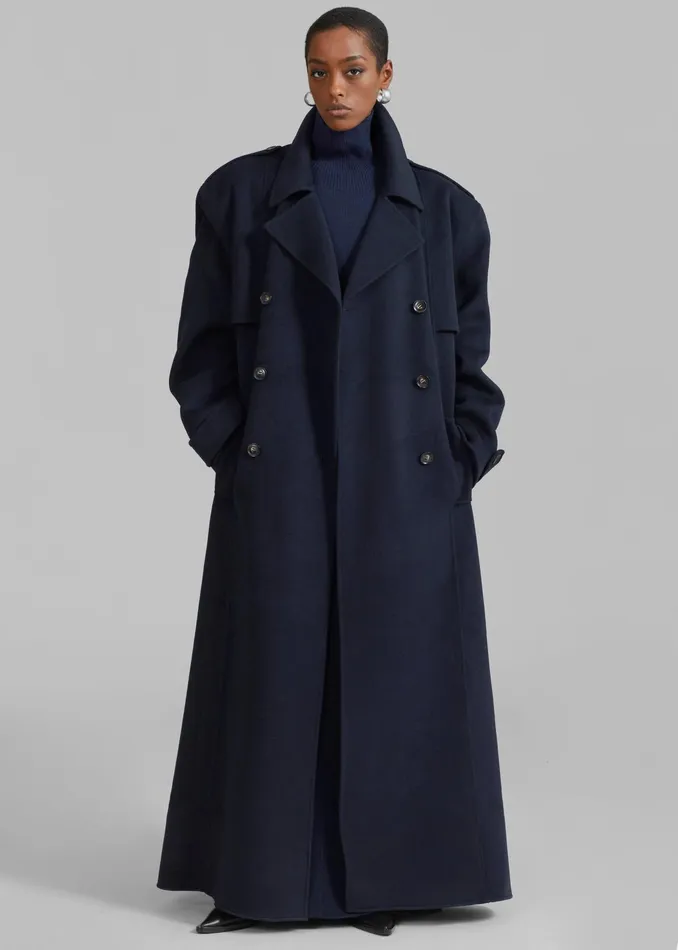 The Frankie Shop Outerwear Nikola Padded Trench Coat 8211 Navy 8211 Women