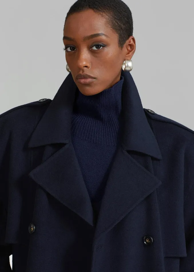 The Frankie Shop Outerwear Nikola Padded Trench Coat 8211 Navy 8211 Women
