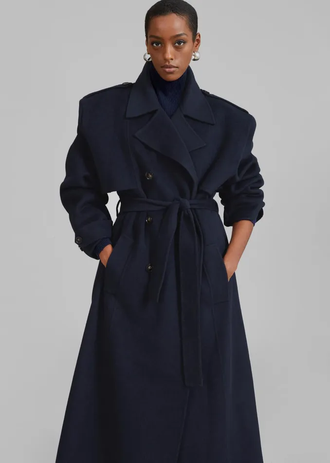 The Frankie Shop Outerwear Nikola Padded Trench Coat 8211 Navy 8211 Women