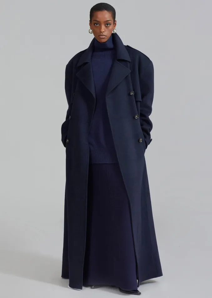 The Frankie Shop Outerwear Nikola Padded Trench Coat 8211 Navy 8211 Women