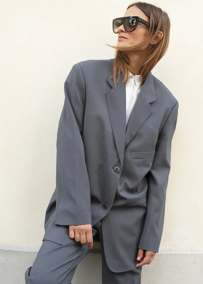 The Frankie Shop Outerwear Notch Lapel Blazer 8211 Graphite 8211 Women