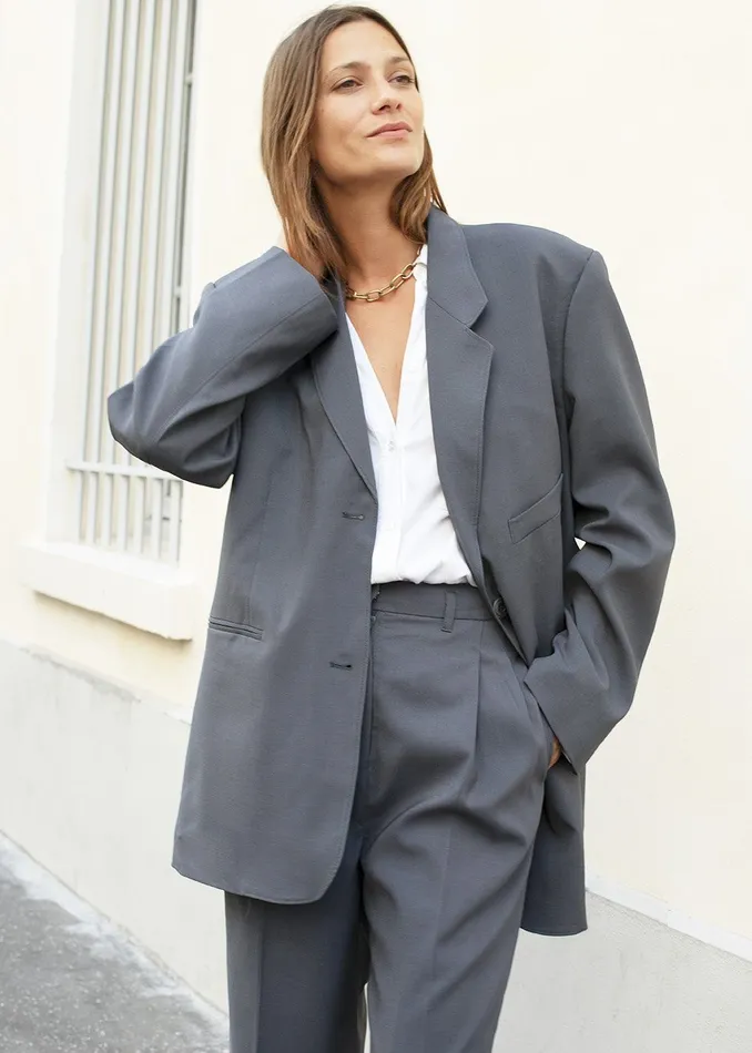 The Frankie Shop Outerwear Notch Lapel Blazer 8211 Graphite 8211 Women