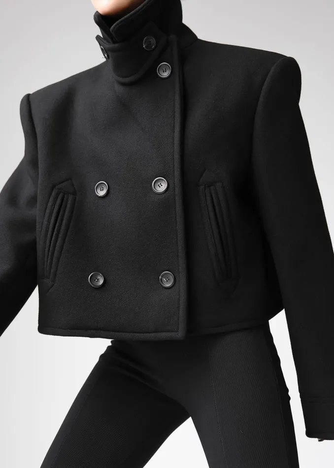 The Frankie Shop Outerwear Roel Cropped Peacoat 8211 Black 8211 Women