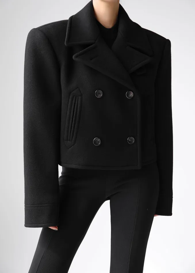 The Frankie Shop Outerwear Roel Cropped Peacoat 8211 Black 8211 Women