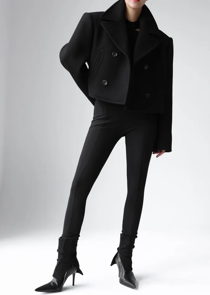 The Frankie Shop Outerwear Roel Cropped Peacoat 8211 Black 8211 Women