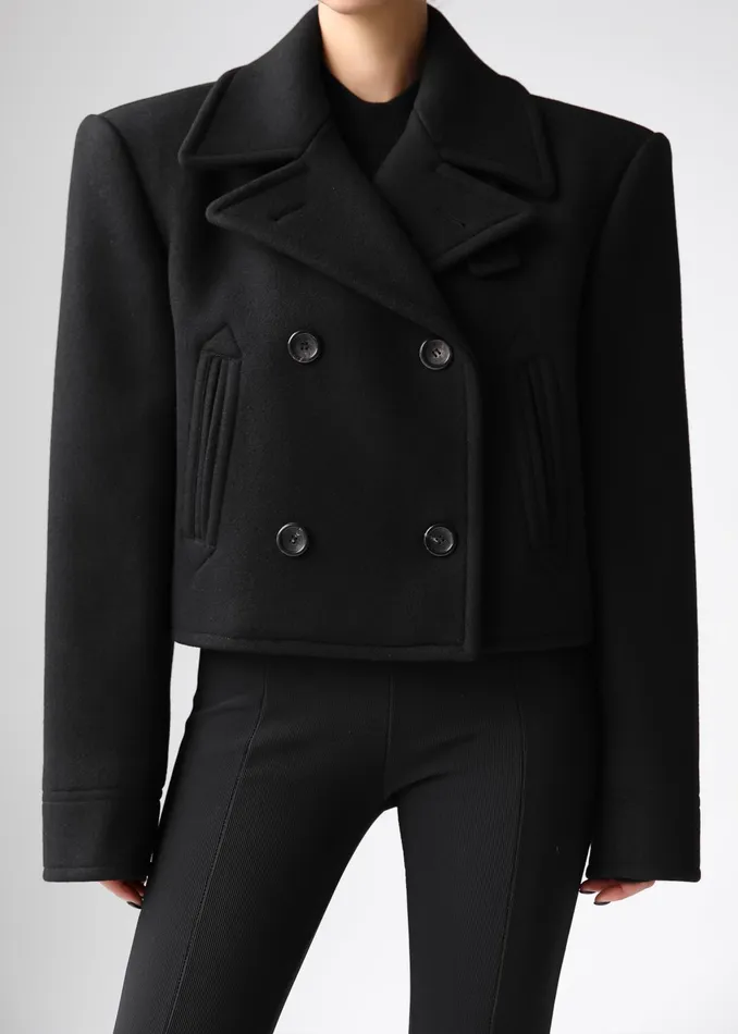 The Frankie Shop Outerwear Roel Cropped Peacoat 8211 Black 8211 Women