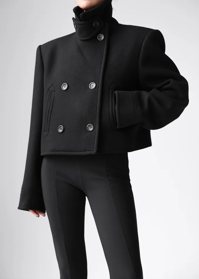 The Frankie Shop Outerwear Roel Cropped Peacoat 8211 Black 8211 Women