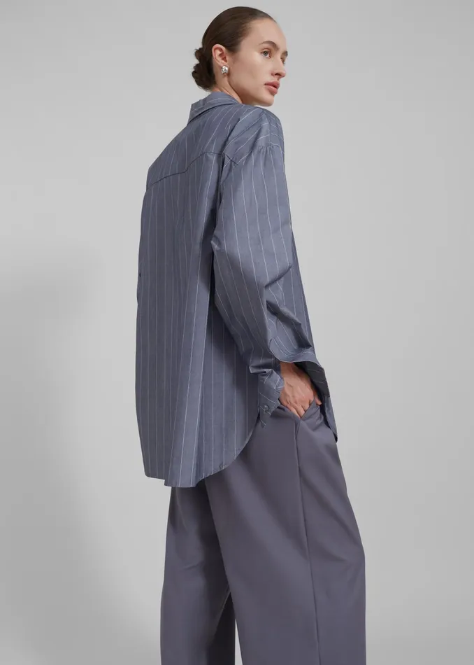 The Frankie Shop Tops Beatrix Button Up Shirt 8211 GreyWhite Pinstripe 8211 Women
