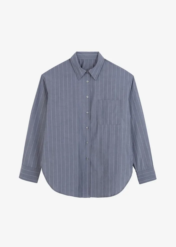 The Frankie Shop Tops Beatrix Button Up Shirt 8211 GreyWhite Pinstripe 8211 Women